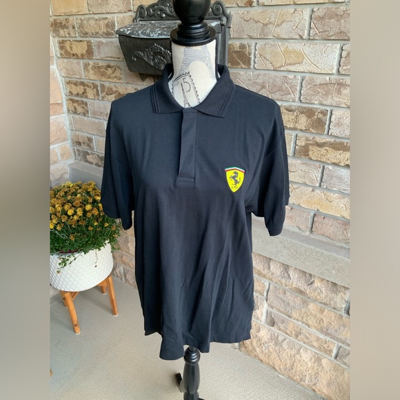 FERRARI Scuderia Official Pique Black Classic Polo Shirt Cotton Men’s SZ Medium - Picture 10 of 16